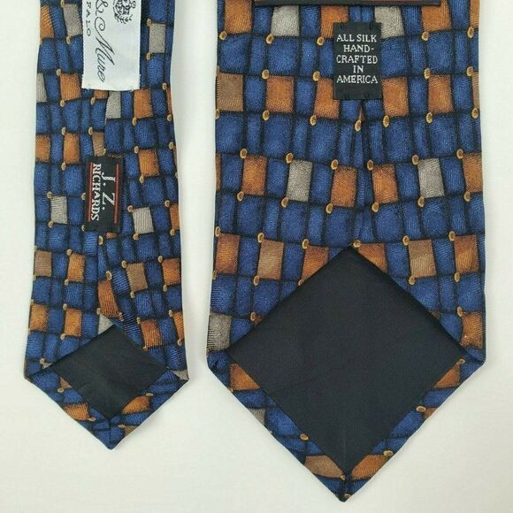 JZ Richards Blue Geometric Silk Tie 58‎ 3 7/8 - Picture 4 of 5